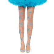 Nylon Spandex glitter sheer see-through see-thru accessories intimates hosiery snowflake adorable flattering fun festive charming stretchy soft smooth costume cosplay holiday-fashion holiday-season halloween ice-queen female femme feminine womens blue nude