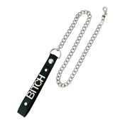 Leather genuine loop handle metal metallic chain leash lead trigger-clip D-ring swivel-clip keychain key-chain key dual-layer stainless-steel letters words statement ID bdsm bondage kink kinky kinky-play pet-play accessories black bitch