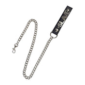 Leather genuine loop handle metal metallic chain leash lead trigger-clip D-ring swivel-clip keychain key-chain key dual-layer stainless-steel letters words statement ID bdsm bondage kink kinky kinky-play pet-play accessories black slave