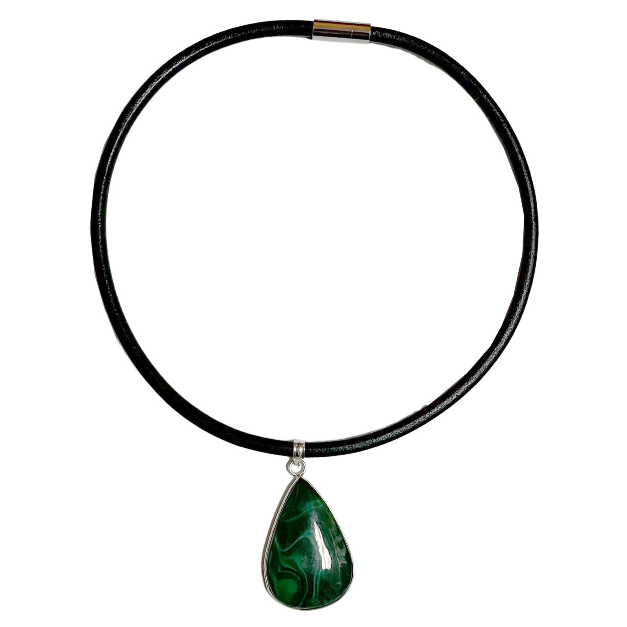 Leather italian-leather accessories jewelry natural-jewelry necklace choker stone-necklace licorice twist-lock twist-clasp metaphysical protector powerful chakra chakra-activating spiritual spiritual-attunement fashion alt-fashion alternative casual party clubwear gifts costume cosplay halloween unisex malachite black