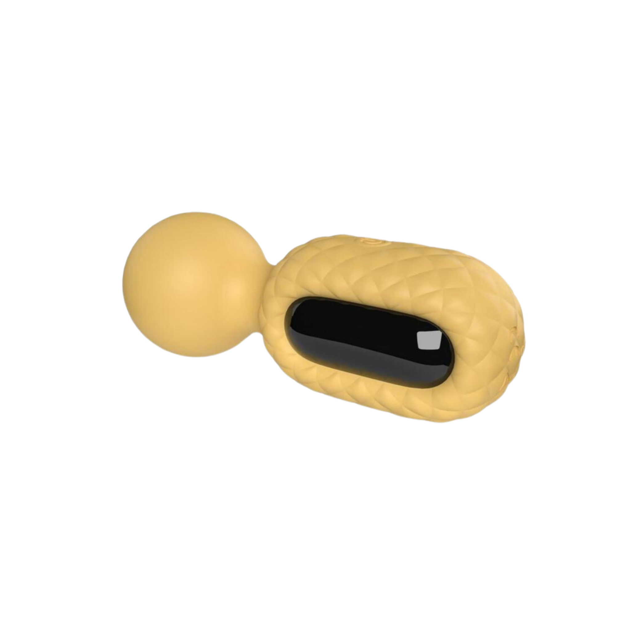 Yellow silicone vibrating wand with flexible neck and glass handle.
