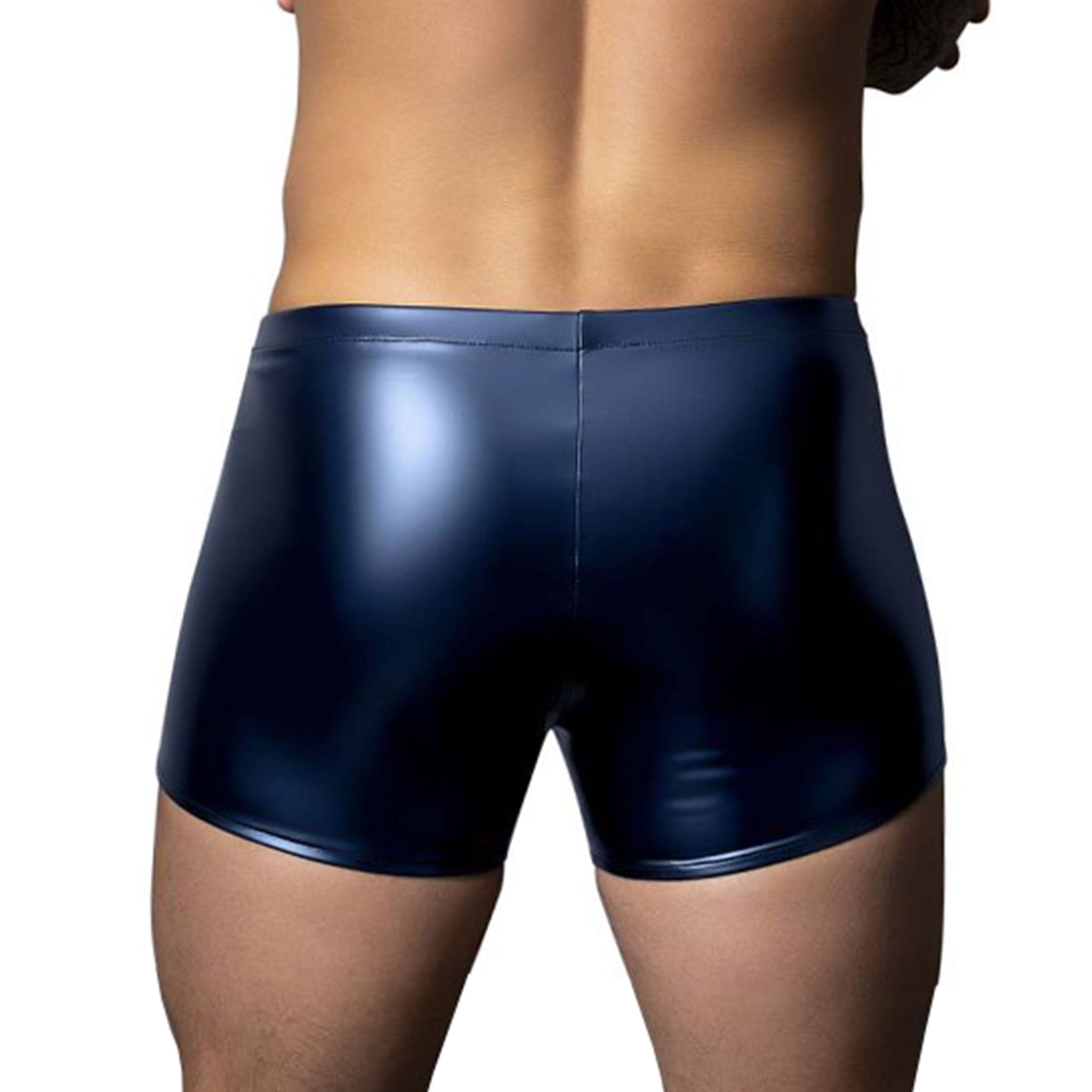 Polyester polyurethane Spandex wetlook wet-look bottoms intimates lingerie shorts boxer-shorts underwear high-cut low-cut comfort-pouch contoured-pouch full-coverage supportive-fit smooth shiny sexy alt-fashion daring rave club ravewear festival dancewear male masculine masc mens menswear guys dudes blue metallic