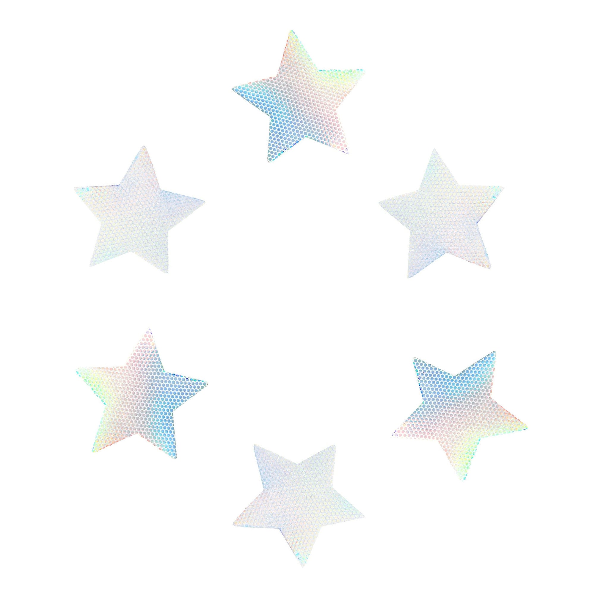 Swimsuit-material adhesive medical-grade self-adhering self-adhesive waterproof accessories intimates skin sensitive-skin stickers body-stickers 6pk 6-pk 6-pack six-pack star star-shaped shiny sparkly fun fashion alt-fashion rave ravewear raver-babe festivalwear partywear clubwear unisex lgbtq pride white holographic iridescent 