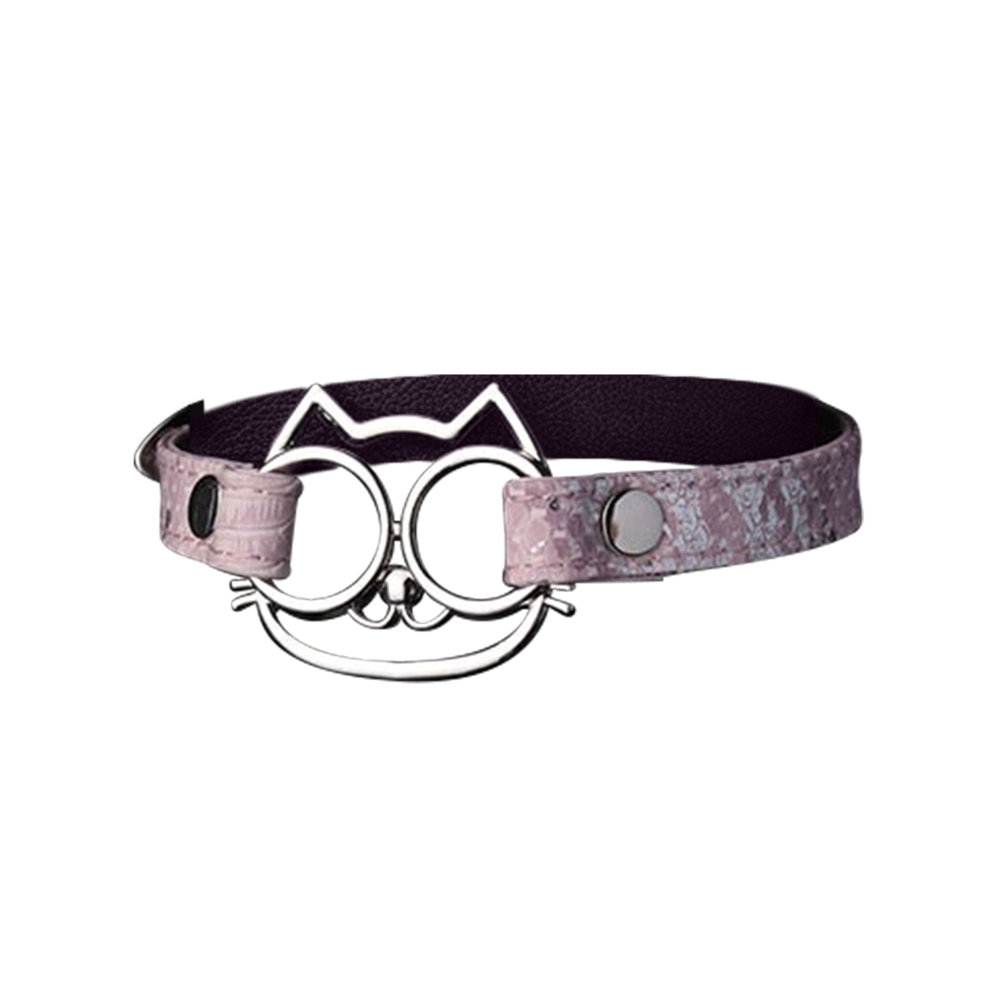 Lizard print choker, kitty O-ring collar, faux leather cat collar, adjustable pet play choker, silver-tone fetish collar.