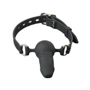 Lockable silicone dildo ball gag, black silicone mouth gag with dildo extension, adjustable BDSM strap, fetish gag accessory, bondage play adult toy