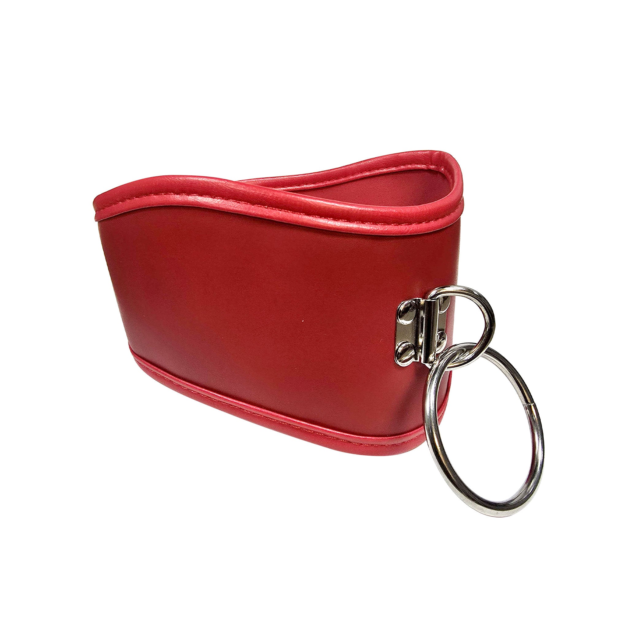 Leather faux vegan collar posture D-ring O-ring locking lockable buckle adjustable bondage bdsm bdsm-gear restraint kink kinky kinky-play accessories red