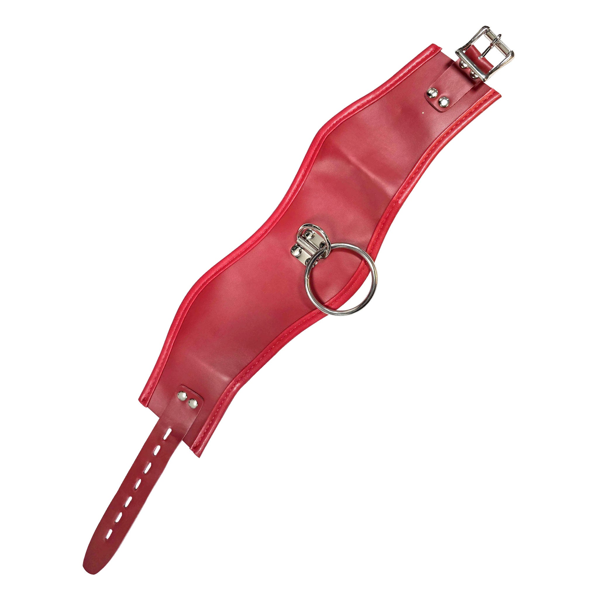 Leather faux vegan collar posture D-ring O-ring locking lockable buckle adjustable bondage bdsm bdsm-gear restraint kink kinky kinky-play accessories red