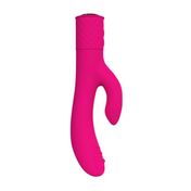 Pink rabbit vibrator, black bottle holder, discreet, waterproof, rechargeable, platinum silicone.