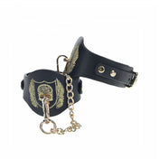 Bonded-leather PU PVC restraint restraints cuffs wrist wrist-cuffs wristcuffs chain bondage bdsm bdsm-gear fetish fetish-fashion black gold