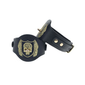 Bonded-leather PU PVC restraint restraints cuffs wrist wrist-cuffs wristcuffs chain bondage bdsm bdsm-gear fetish fetish-fashion black gold