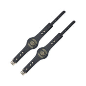 Bonded-leather PU PVC restraint restraints cuffs wrist wrist-cuffs wristcuffs chain bondage bdsm bdsm-gear fetish fetish-fashion black gold