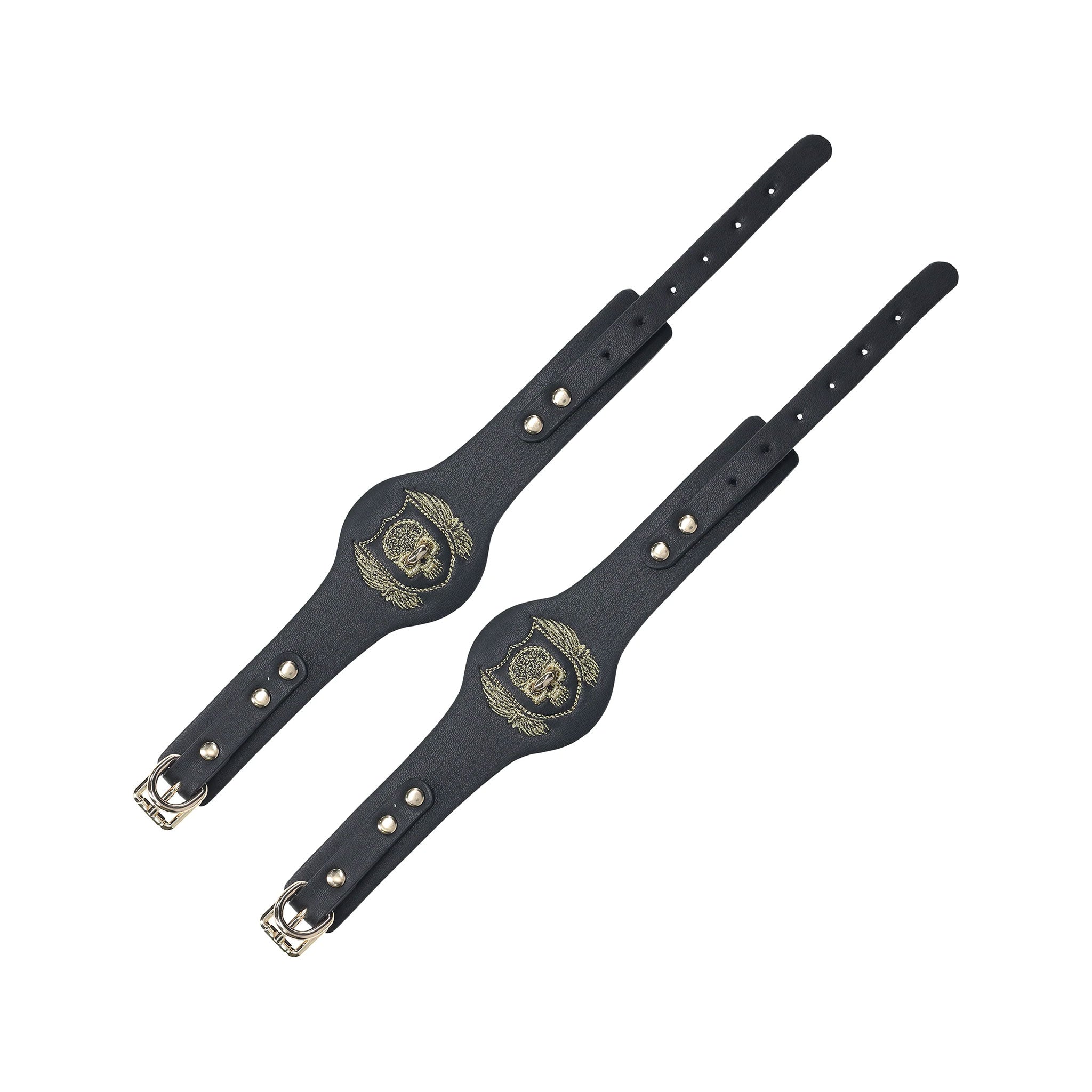 Bonded-leather PU PVC restraint restraints cuffs wrist wrist-cuffs wristcuffs chain bondage bdsm bdsm-gear fetish fetish-fashion black gold