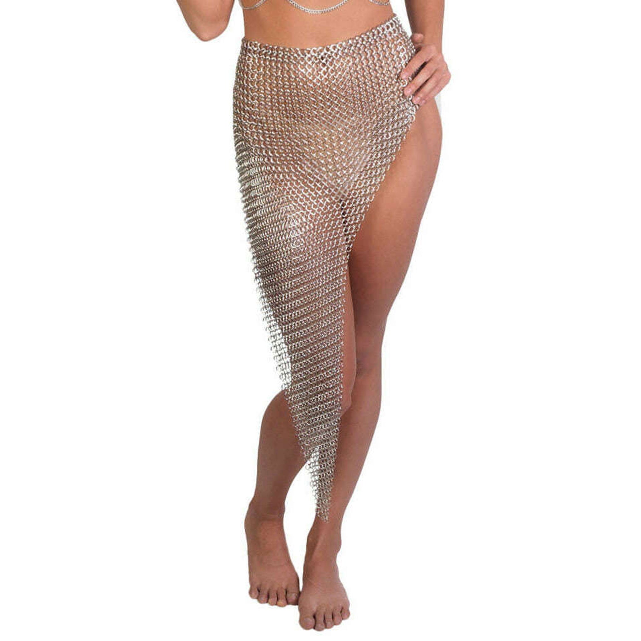 Aluminum 10mm 16-gauge butted-rings leather vegan-leather metal-rings wrought-metal anodized finish apparel bottoms skirt maxi-skirt chainmail armor-skirt open-back adjustable buckle sexy inner-vixen seductive teasing tempting fetish fashion alt-fashion alternative punk goth gothic party-girl rave raver-babe birthday role-play LARP medieval barbarian warrior warrior-woman amazon gorean kajira red-sonja costume cosplay halloween halloween-accessories female femme feminine womens silver