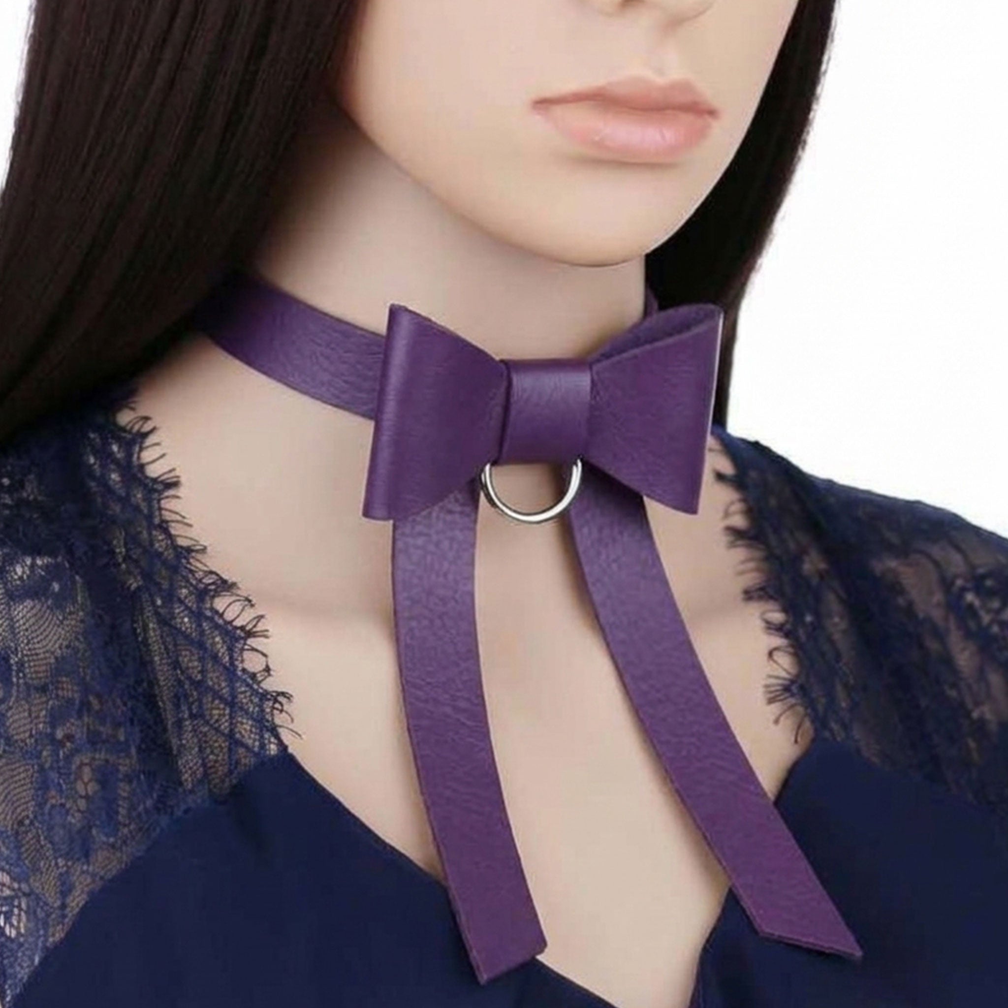 Leather PU-leather faux-leather accessories collar choker bow-tie kentucky-western string-bowtie D-ring long-tails ribbon-tails adjustable buckle well-dressed coquettish fetish fashion alt-fashion alternative goth gothic gothic-lolita harajuku western polite-western bondage bdsm bdsm-fashion bdsm-toys bdsm-gear kink kinky kinkwear kinky-play pet-play pet-training roleplay role-play colonel-sanders wyatt-earp costume costume-accessories cosplay halloween halloween-accessories unisex purple