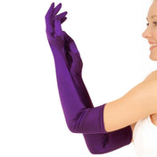 Polyester spandex elastane satin gloves long opera opera-length evening formal elegance stretchy shiny glam elegant fetish fashion alt-fashion goth gothic eveningwear costumes cosplay flapper halloween accessories purple