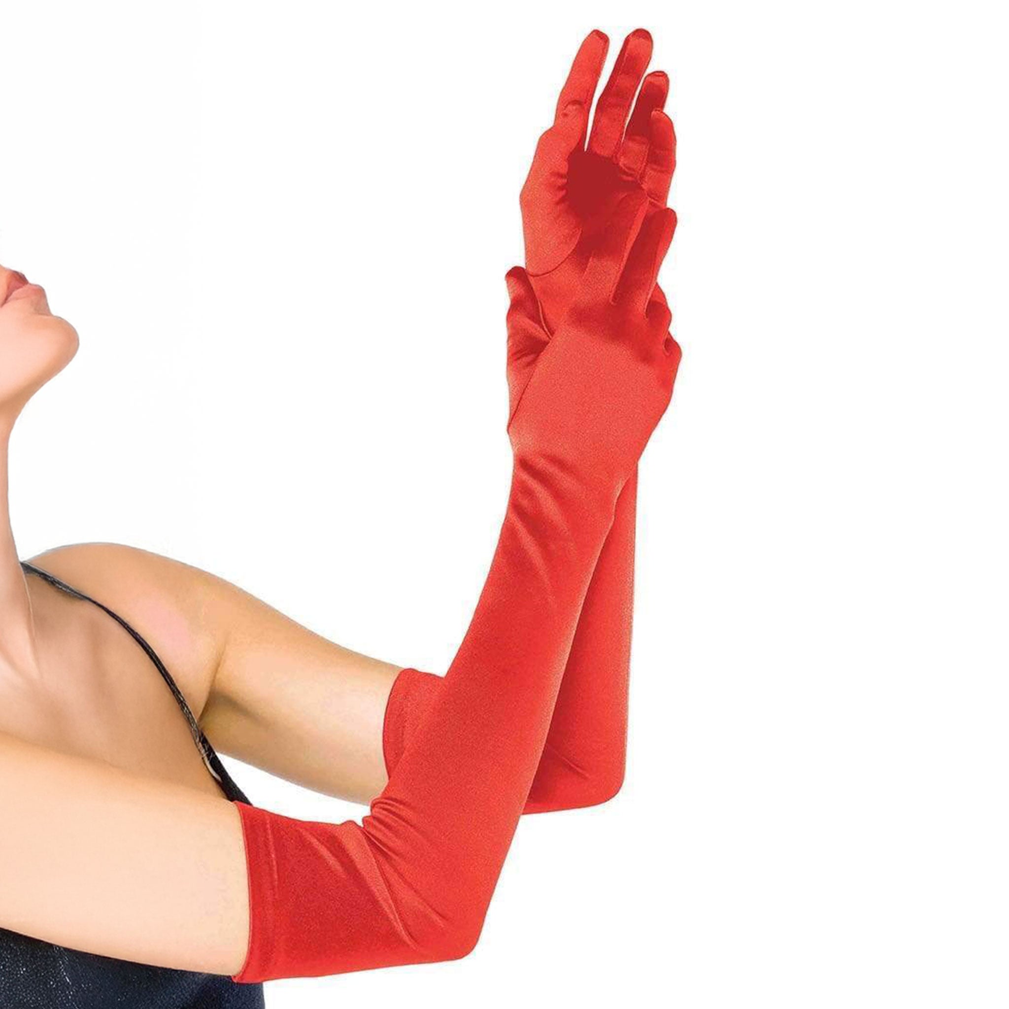 Polyester spandex elastane satin gloves long opera opera-length evening formal elegance stretchy costumes cosplay flapper halloween accessories red
