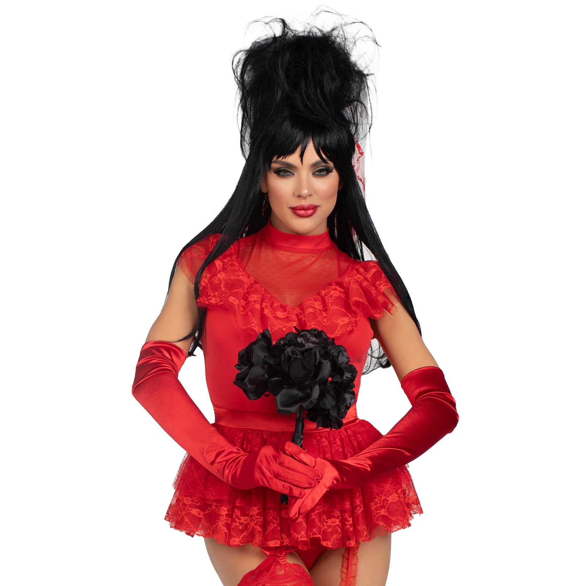 Polyester spandex elastane satin gloves long opera opera-length evening formal elegance stretchy shiny glam elegant fetish fashion alt-fashion goth gothic eveningwear costumes cosplay flapper halloween accessories red