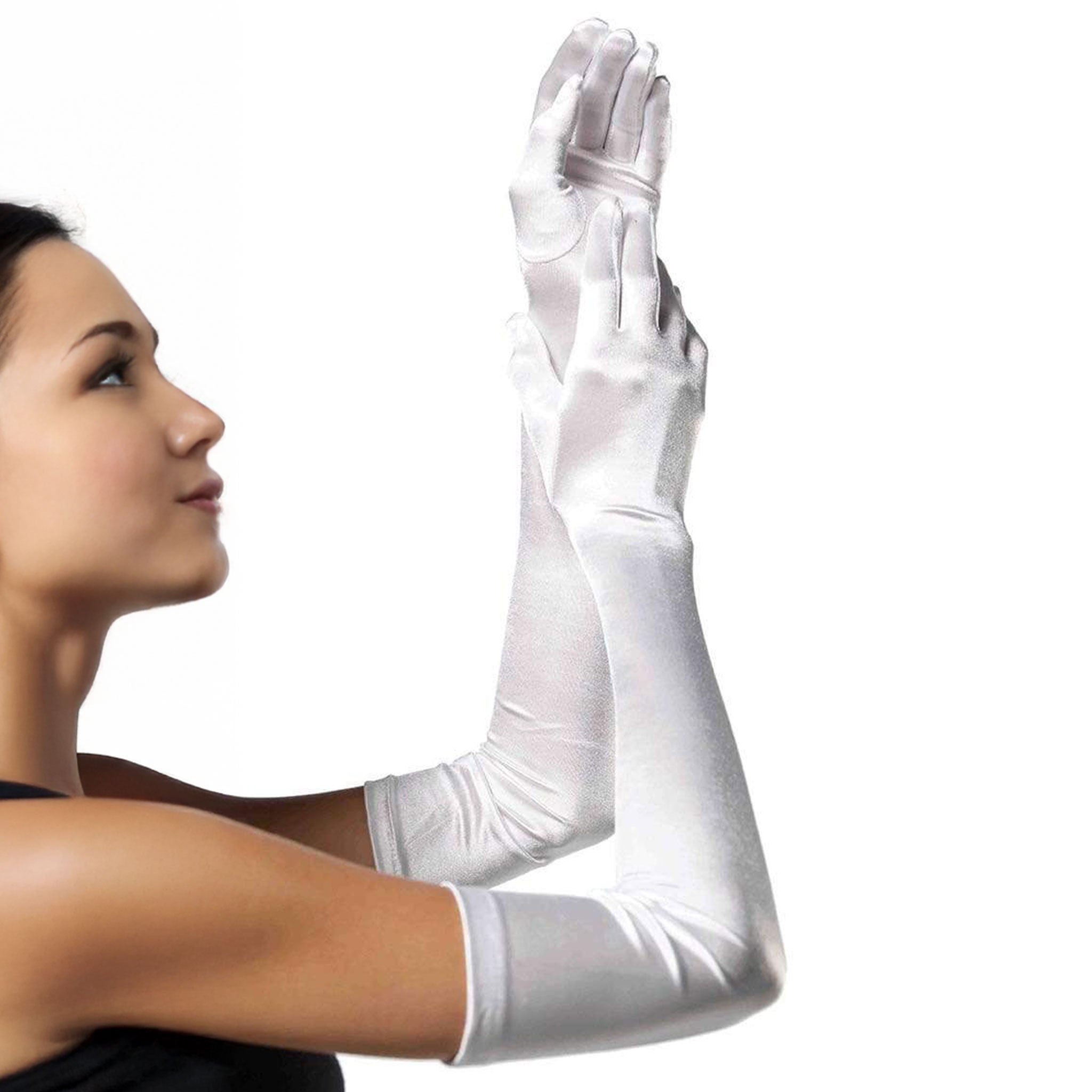 Polyester spandex elastane satin gloves long opera opera-length evening formal elegance stretchy costumes cosplay flapper halloween accessories white