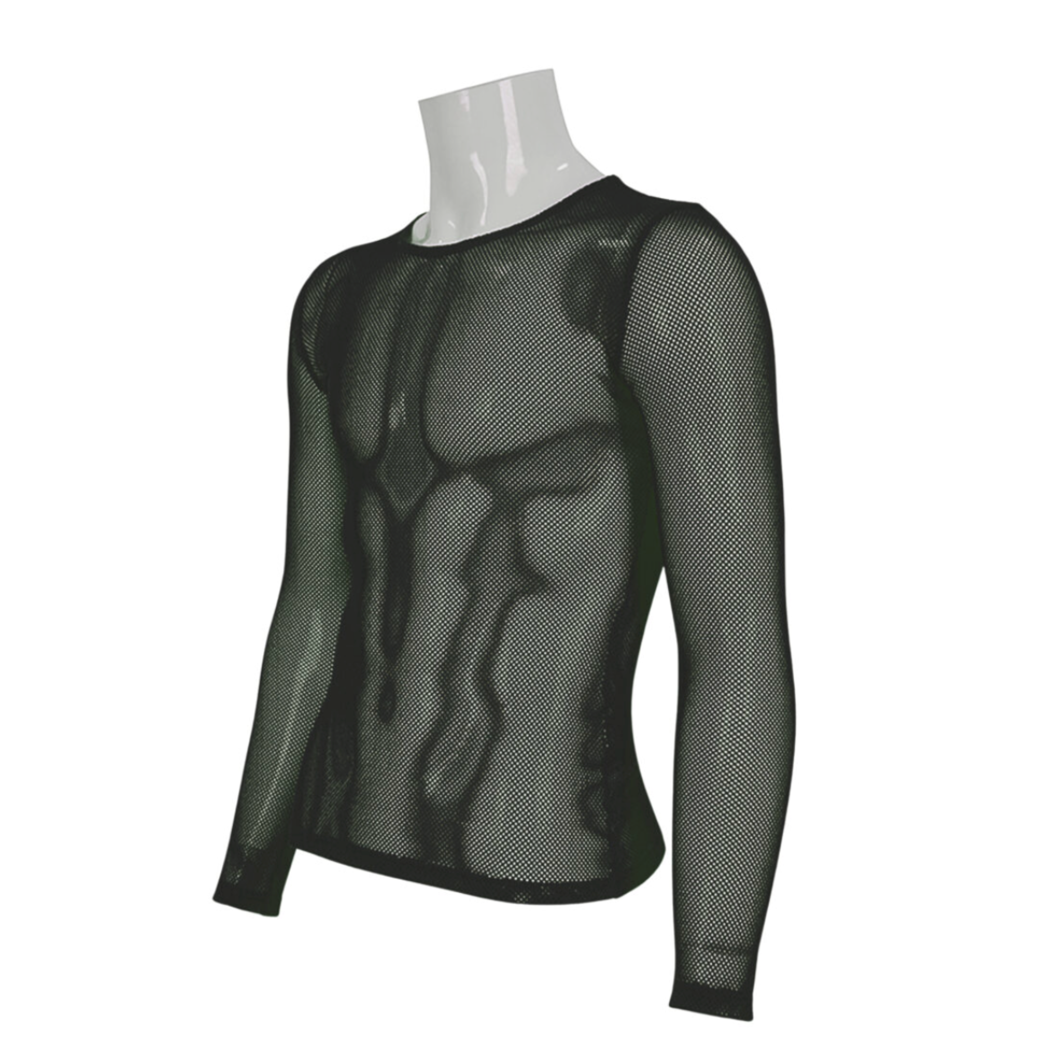black long sleeve fishnet shirt mesh top see-through fetish fashion gothic unisex stretch nylon fishnet