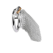 stainless steel chainmail chastity cage, male chastity device with ergonomic ring, detachable ring mesh cage, BDSM male chastity accessory, durable stainless steel cock cage, adjustable chastity cage for kink play