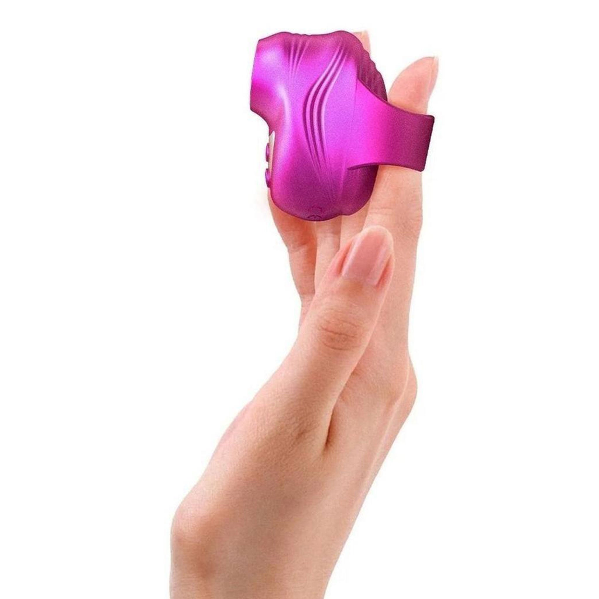 Silicone vibrator vibe vibrating vibration finger-mounted finger-vibe index-finger clit clitoris clitoral stim stimulator stimulating stimulation tapping tapper non-insertable intense travel-sized usb-rechargeable couples adult-toys iridescent berry