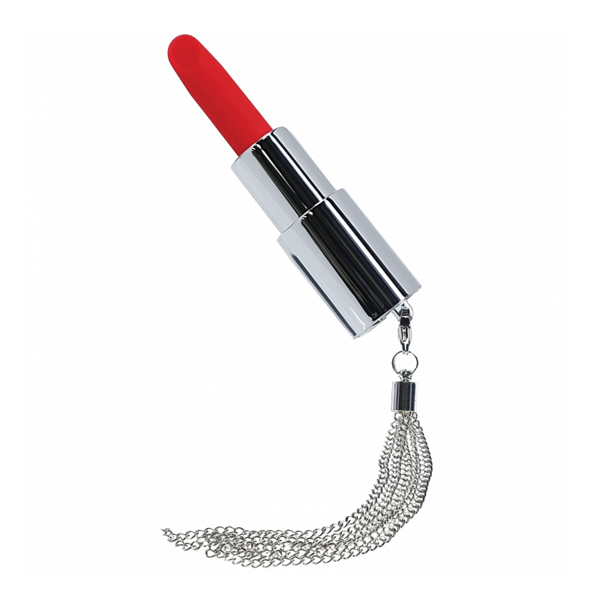 Silicone ABS-plastic metallic chain vibrator vibrating vibration vibe lipstick-case lipstick-vibe lipstick lipstick-shaped discreet disguised jewel-case silicone-head interchangeable wrench ballpoint ball-point chisel curved-chisel chain-tassel usb-rechargeable travel-sized luxury powerful discreet adult-toys valentines gifts clear silver chrome red