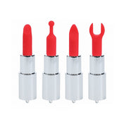 Silicone ABS-plastic metallic chain vibrator vibrating vibration vibe lipstick-case lipstick-vibe lipstick lipstick-shaped discreet disguised jewel-case silicone-head interchangeable wrench ballpoint ball-point chisel curved-chisel chain-tassel usb-rechargeable travel-sized luxury powerful discreet adult-toys valentines gifts clear silver chrome red