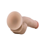 Realistic PVC dildo with balls, 8.5 inches, strap-on compatible, suction cup.