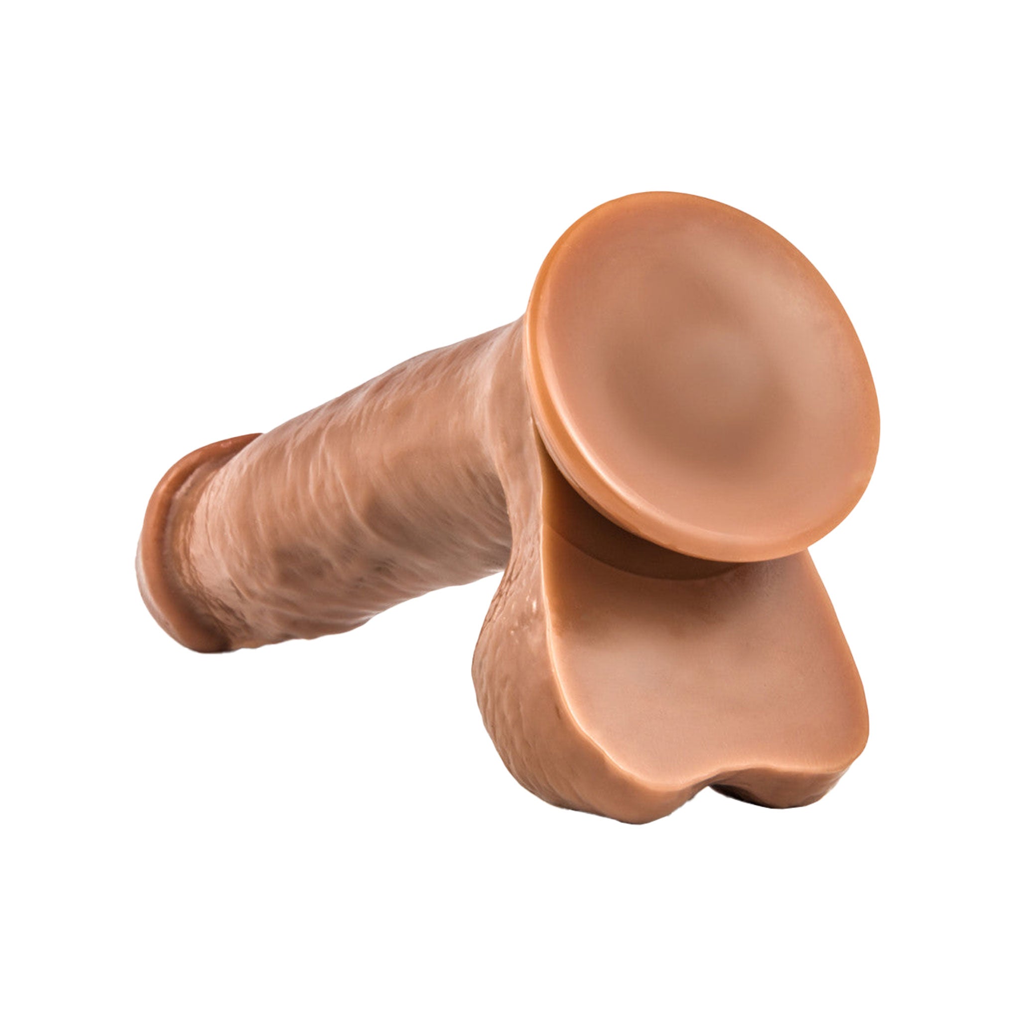PVC dildo dong realistic balls suction cup harness compatible kingpin 7-in 7-inch brown caramel