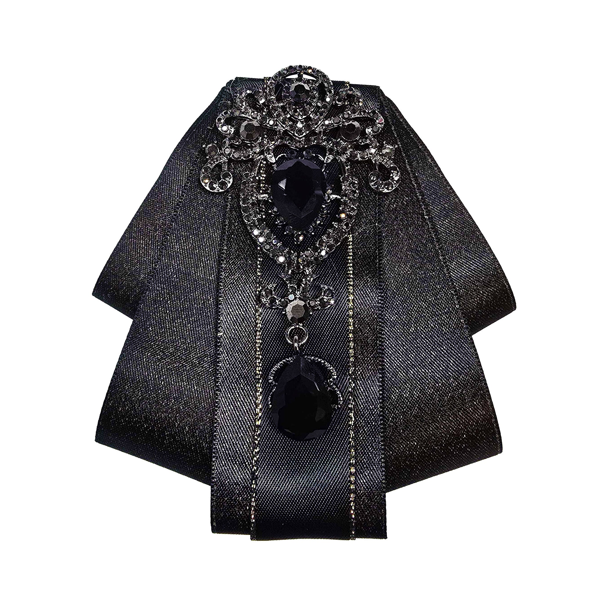 Satin ornament necktie tie neck-tie jabot ribbon gems gemstones pendant adjustable variable elastic safety-pin luxury luxurious pre-tied vampire goth gothic epicurean libertine fashion costume cosplay accessories halloween black