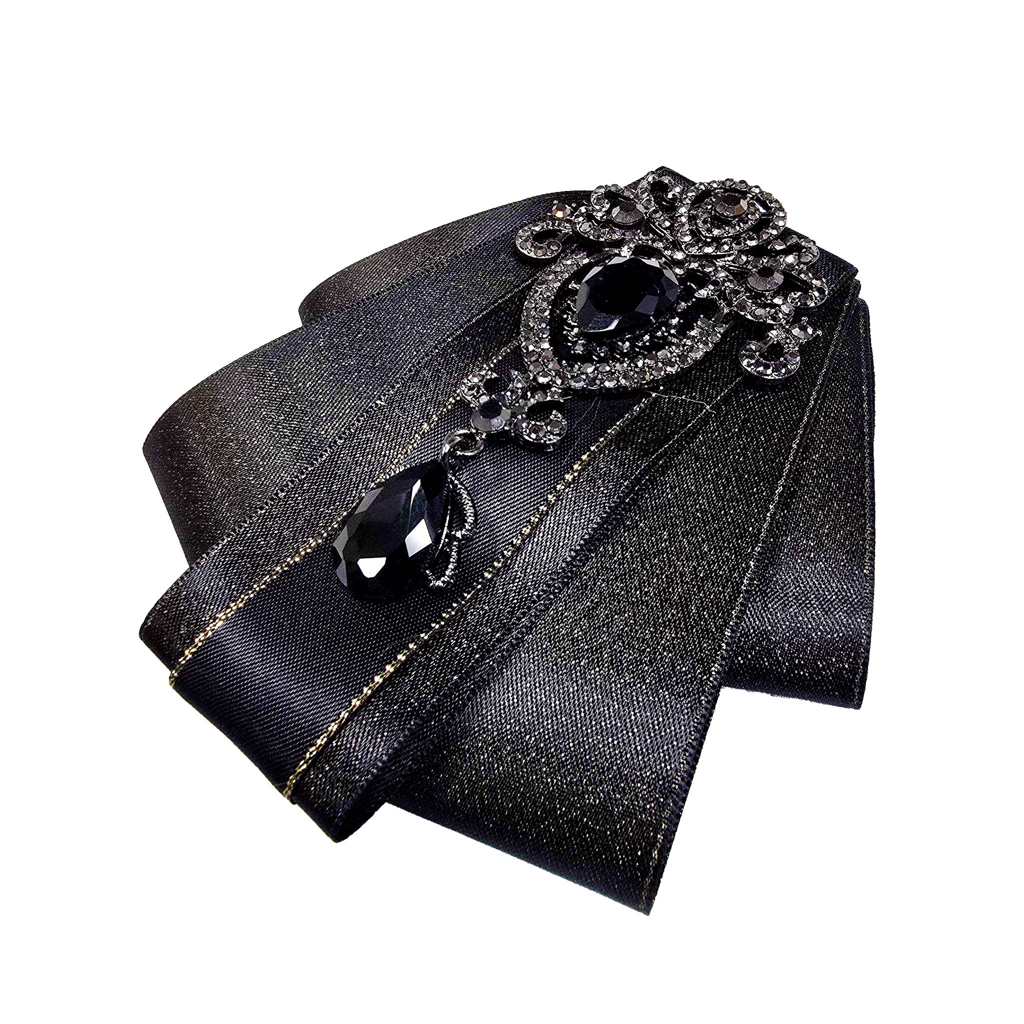 Satin ornament necktie tie neck-tie jabot ribbon gems gemstones pendant adjustable variable elastic safety-pin luxury luxurious pre-tied vampire goth gothic epicurean libertine fashion costume cosplay accessories halloween black