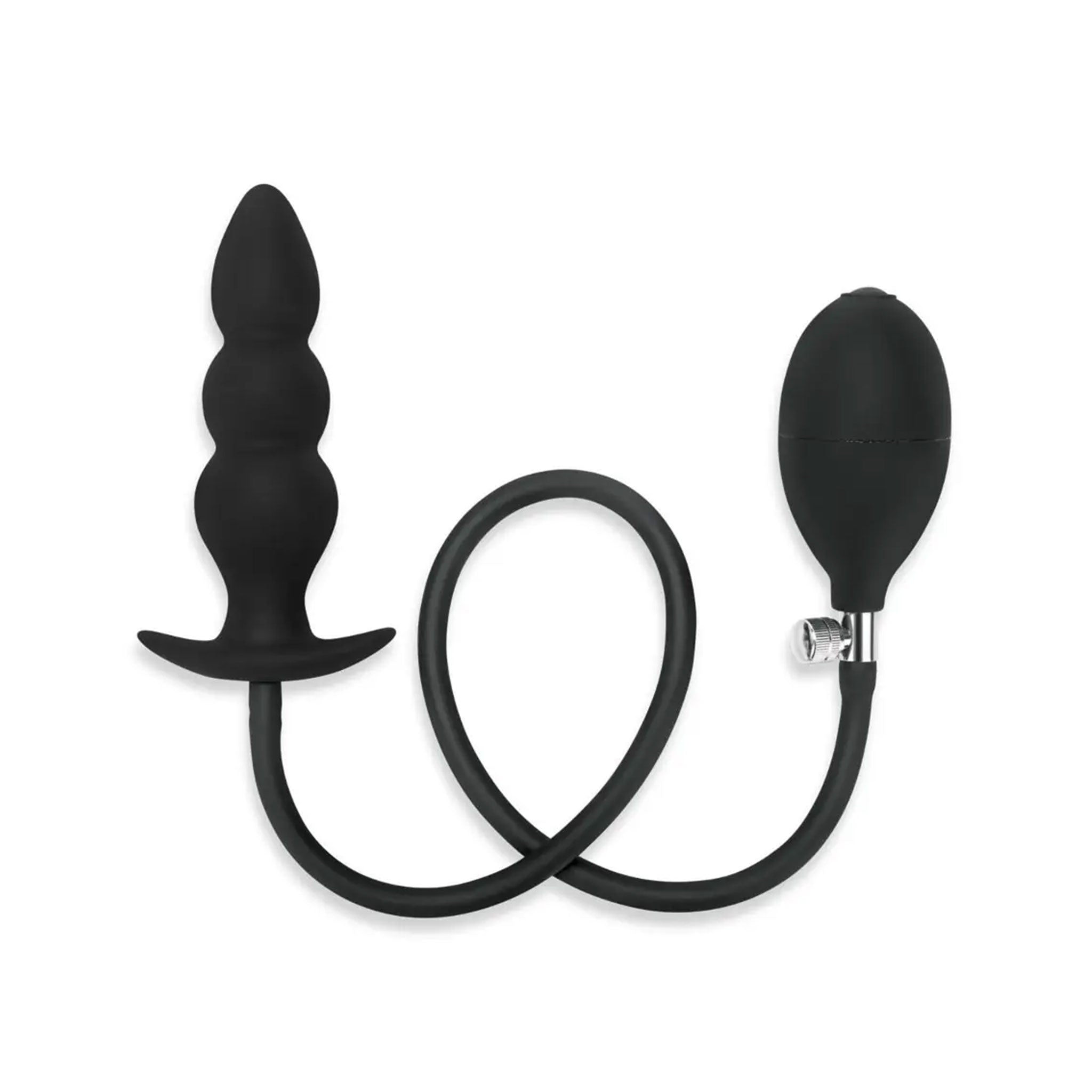 Silicone accessories insertable nonvibe nonvibrating non-vibe non-vibrating plug probe anal anal-plug anal-probe anal-play butt-plug buttplug butt-stuff inflatable pump attached-pump squeeze-bulb quick-release release-valve extended-hose air-hose corded flared-base beaded soft customizable kink kinky kinky-toys kinky-play adult-toys unisex black