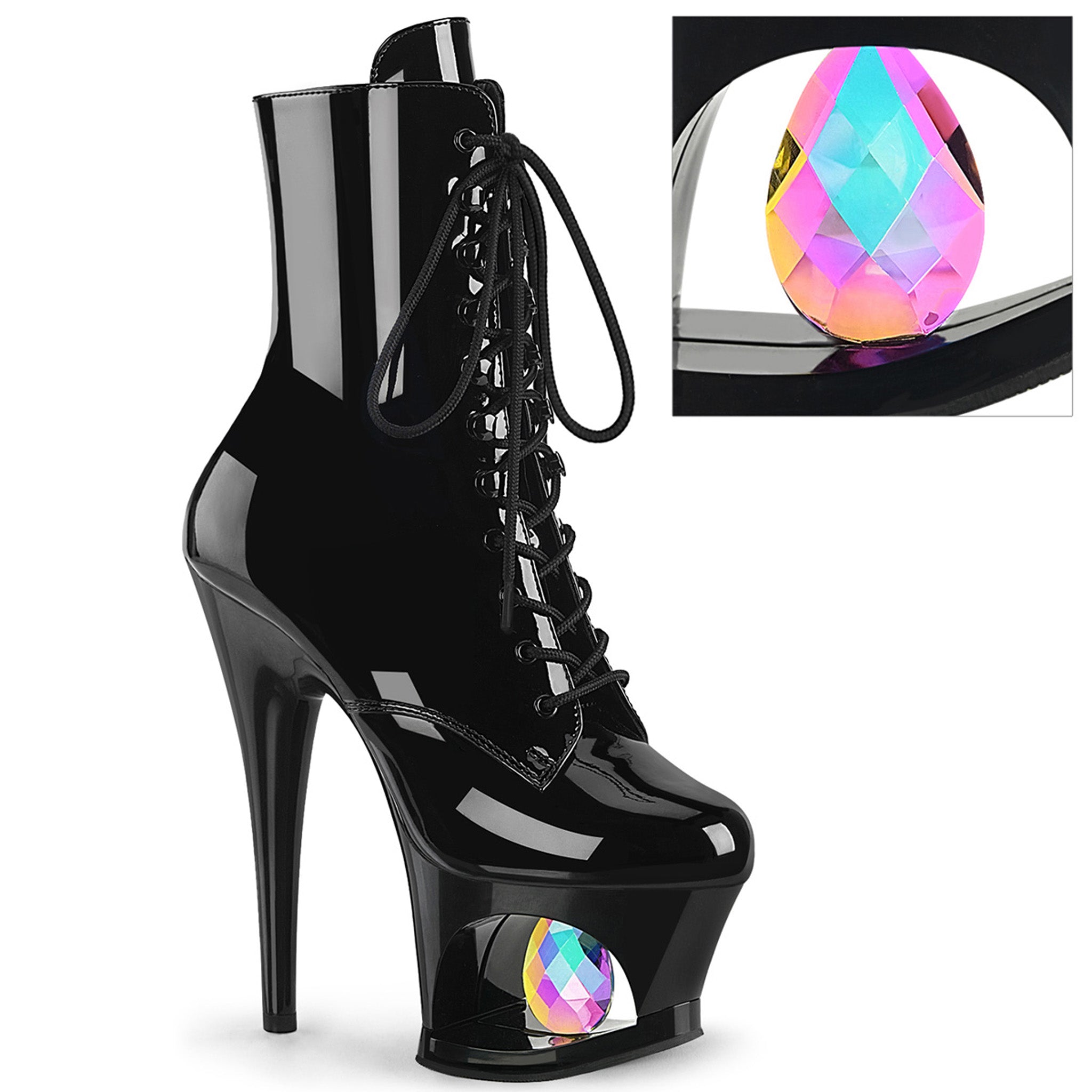 Teardrop Crystal Platform Cutout Lace-Up Ankle Boot