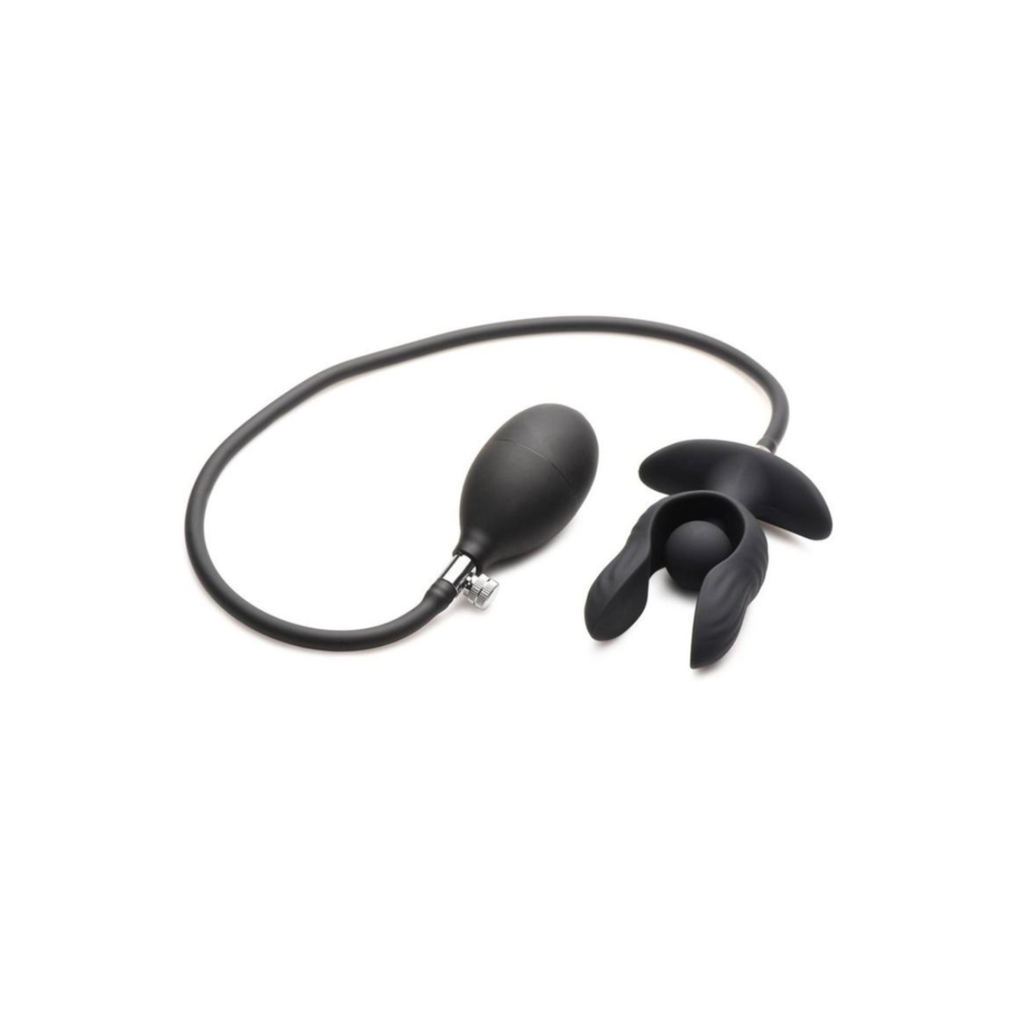 MS Dark Pearl vibrating black butt plug with remote and inflation hose.

