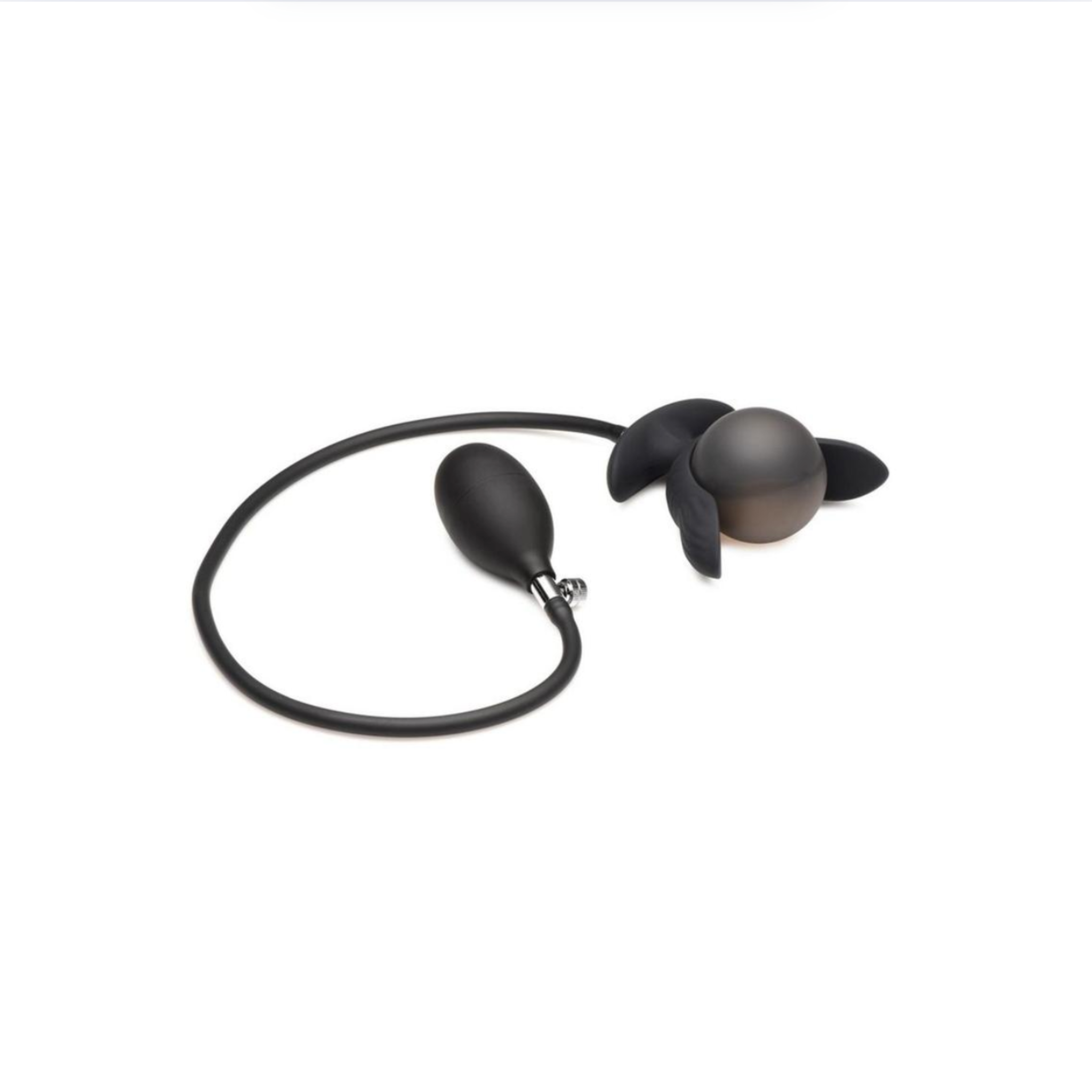 MS Dark Pearl vibrating black butt plug with remote and inflation hose.

