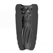 Silicone platinum-cured liquid-silicone phthalate-free paraffin-free latex-free fragrance-free unscented body-safe jacking-off jack-off masturbator stroker stroking masturbator-sleeve textured-sleeve internal-tickler tickler-texture self-squeezing pleasure-ridges open-ended textured-chambers soft flexible squishy nonvibe nonvibrating non-vibe non-vibrating adult-toys male masculine masc mens guys dudes black