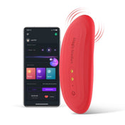 Silicone ABS-plastic accessories vibrator vibe vibrating clit clitoral clitoris stim stimulation stimulating wearable panty panties magic-nyx app-compatible alarm video-sync syncmo whats-sense magic-motion waterproof usb-rechargeable remote-play low-profile discreet immersive precise gentle female femme feminine womens adult-toys sexual-wellness red