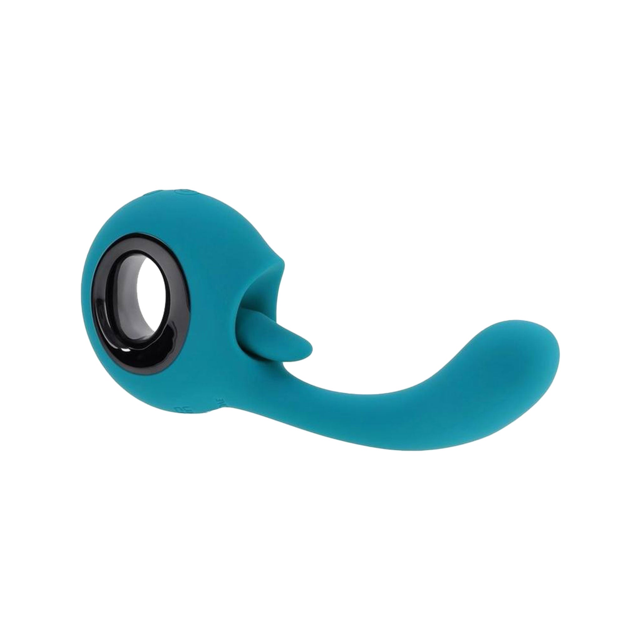 Silicone vibrator vibration vibe massager stimulator g-spot p-spot clit clitoris clitoral tongue lick licking flexible shaft angled head ringed handle ergonomic unique adult-toys blue teal turquoise