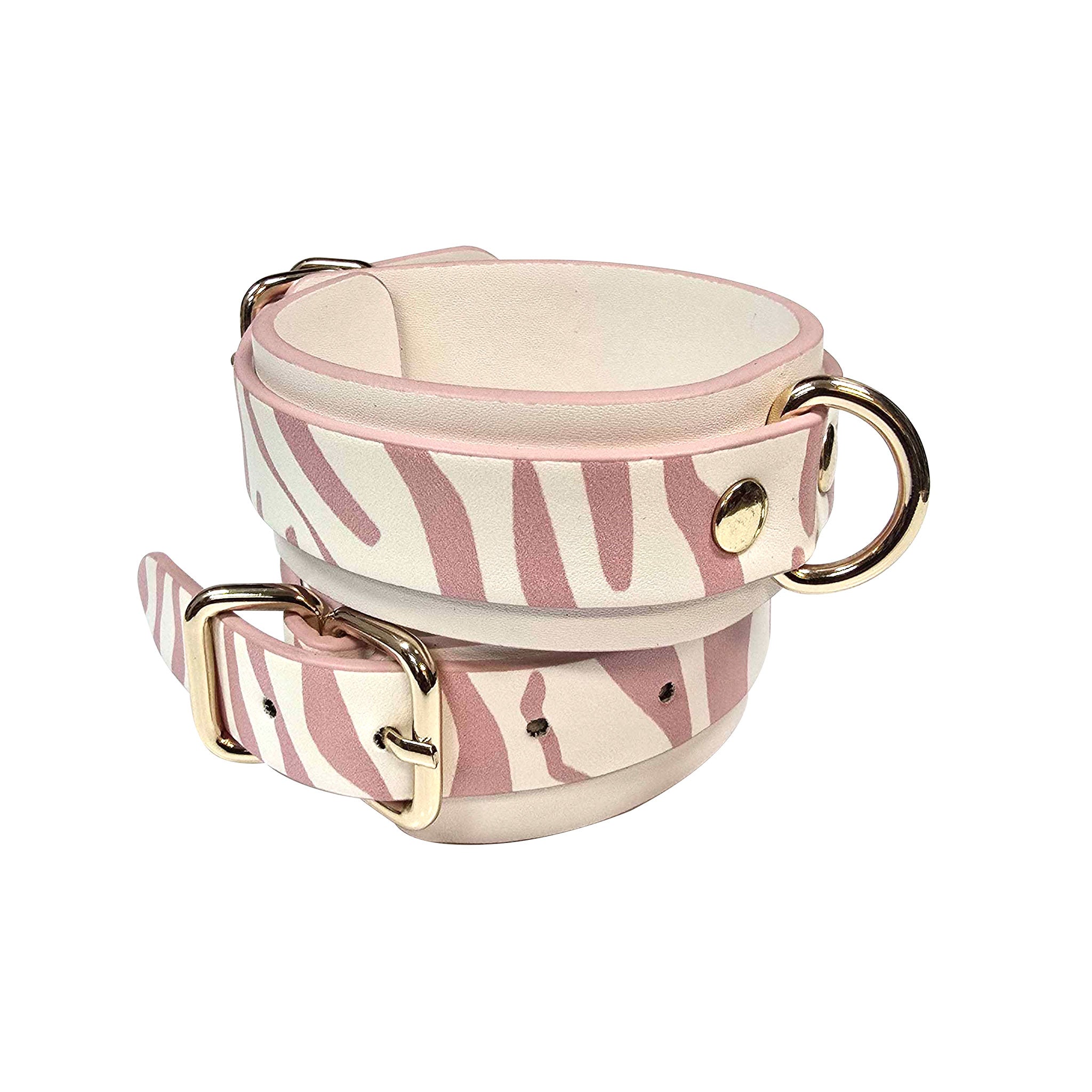 Leather vegan-leather dual-layer double-layer restraints ankle ankle-cuffs ankle-restraints adjustable buckle connector D-ring spring-clip fetish bdsm kink kinky kinky-play animal animal-play pet-play cat kitty kitten adult-toys white pink animal-print animal-stripes