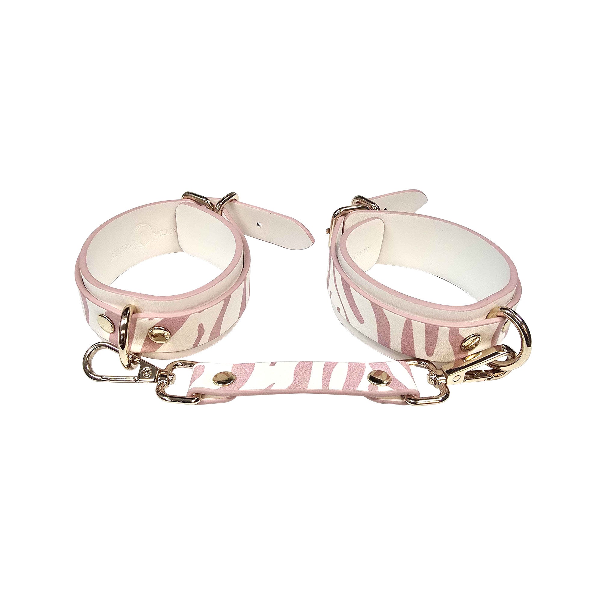 Leather vegan-leather dual-layer double-layer restraints ankle ankle-cuffs ankle-restraints adjustable buckle connector D-ring spring-clip fetish bdsm kink kinky kinky-play animal animal-play pet-play cat kitty kitten adult-toys white pink animal-print animal-stripes