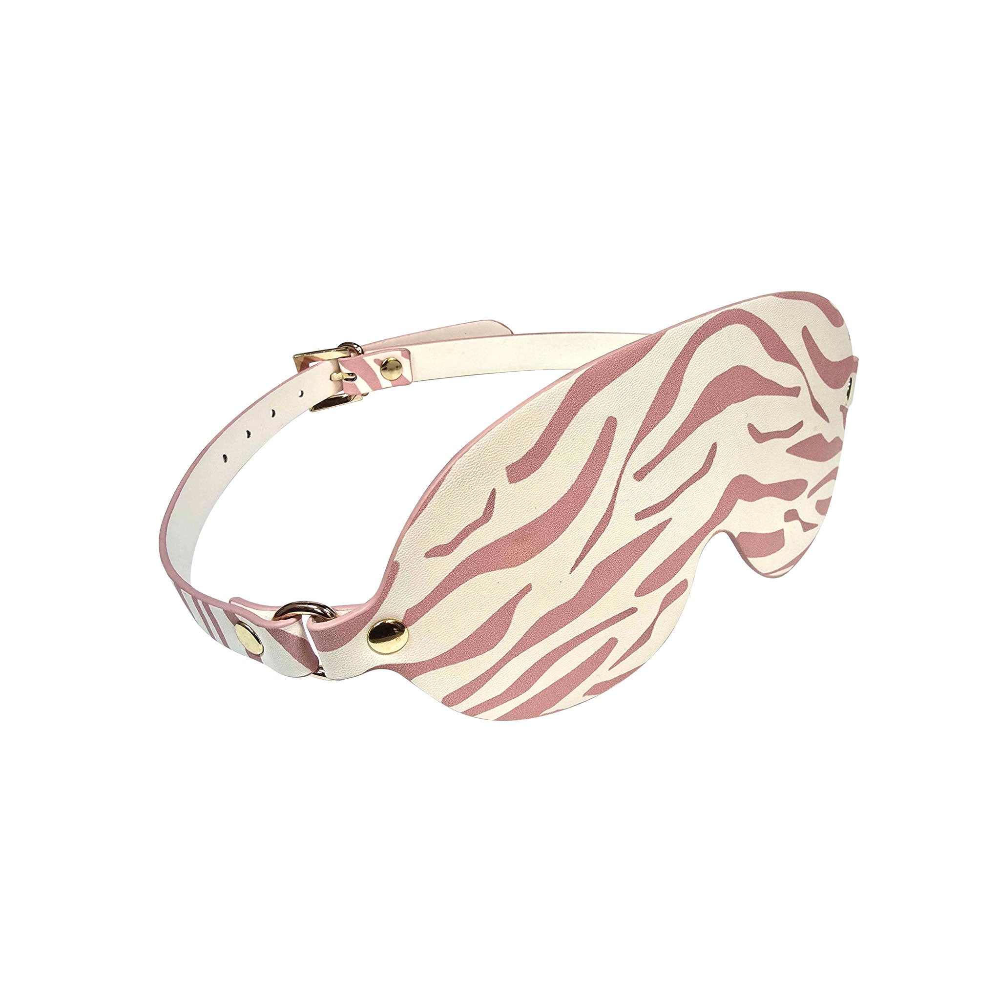 Leather vegan-leather blindfold eyemask eye-mask adjustable buckle sensation sensory-play fetish bdsm kink kinky kinky-play animal animal-play pet-play cat kitty kitten adult-toys white pink animal-print animal-stripes