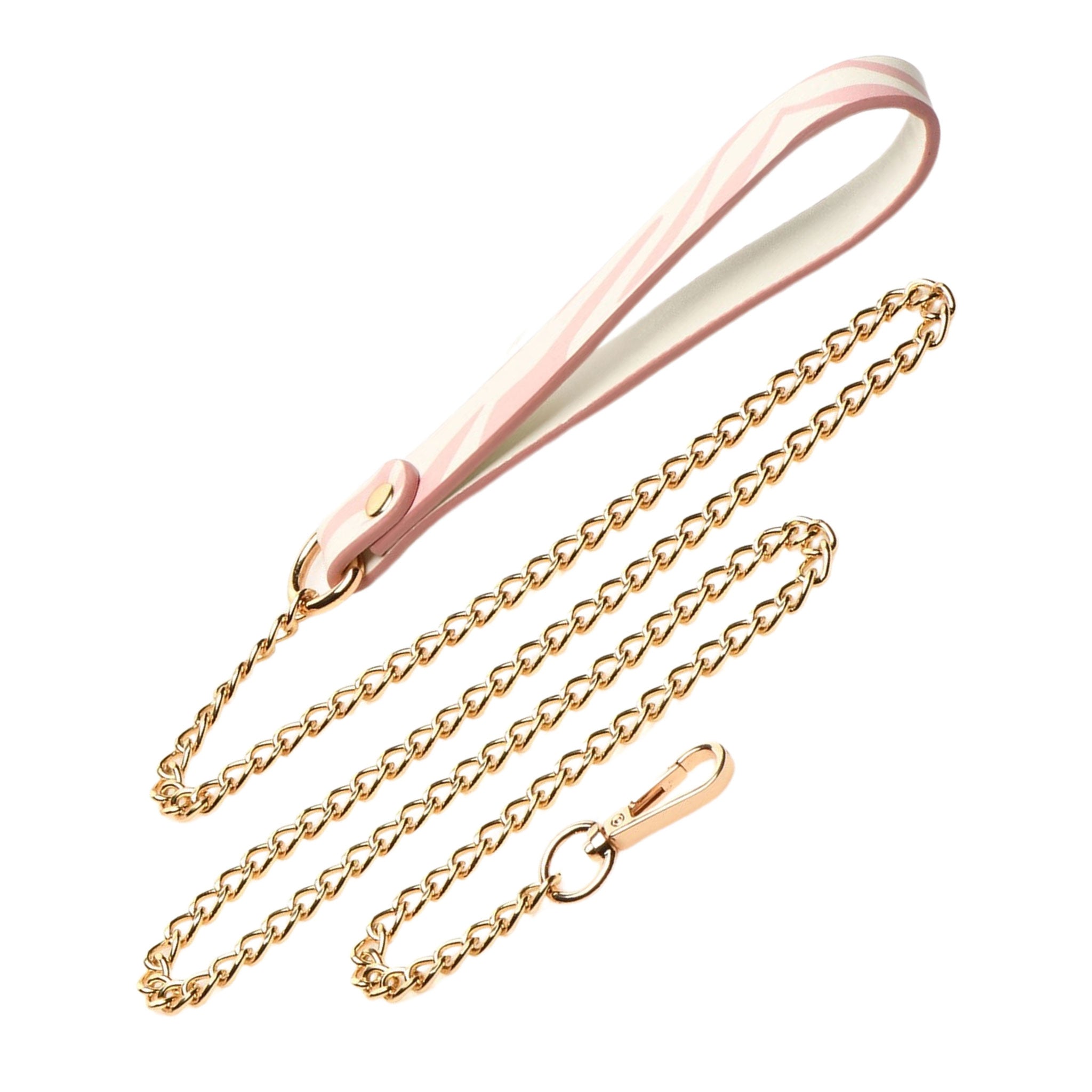 Leather vegan-leather nickel-free metallic-chain accessories leash lead chain-leash gold-plated spring-clasp fetish fashion alt-fashion bondage bdsm bdsm-gear bdsm-toys stylish animal animal-print pet pet-play pet-training kitty kitten cat pet-control costume cosplay halloween unisex pink white