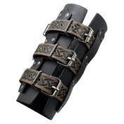 Leather faux-leather accessories arm-gear gauntlet arm-guard embossed adjustable buckle celtic-knot durable slim-fit functional stylish ergonomic fetish fashion alt-fashion alternative punk goth gothic festival renaissance renfaire medieval fantasy reenactment LARP nordic celtic roleplay role-play warrior knight barbarian adventurer costume cosplay halloween halloween-accessories halloween-costumes unisex black