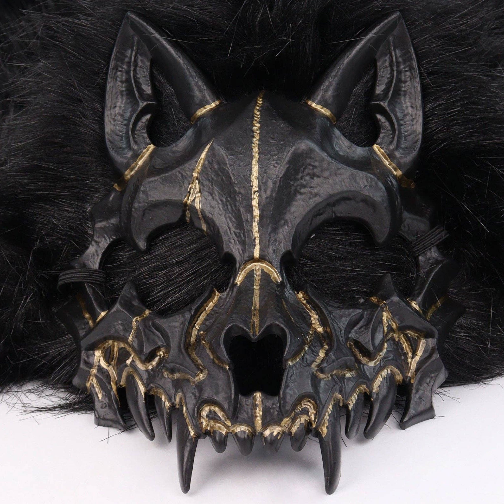 Fur faux-fur satin plastic accessories head-gear cowl mantle hood cloak cape skull wolf-skull satin-lining shaggy braided textured fashion alt-fashion alternative punk goth gothic festival rave renaissance renfaire norse nordic medieval roleplay role-play uniforms barbarian warrior viking costume cosplay halloween halloween-accessories unisex black 