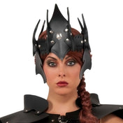 Leather faux-leather polyester rhinestones accessories headgear head-gear headband head-band crown helmet riveted crown-peaks cheek-plates laceup lace-up adjustable flexible back-lacing fashion alt-fashion fantasy fairytale medieval party costume cosplay halloween warrior amazon renfaire ren-faire renaissance-fair unisex black