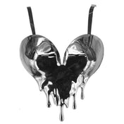 Plastic polypropylene chrome-plastic PVC vinyl apparel tops bodice breastplate halter-top halter-neck heart-shaped melting-heart sculpted-top dripping droplets back-closure back-strap elasticized bikini-clasp adjustable fitted reflective fetish fashion alt-fashion alternative punk cyber cyberpunk ravewear raver-babe festivalwear special-occasion kink kinky kinkwear costume cosplay halloween valentines valentines-collection be-mine female femme feminine womens silver chrome