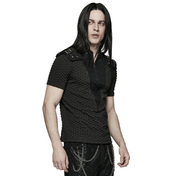 mens punk shirt distressed knit mesh shirt ripped seams v neck stand collar shoulder loops alternative fashion edgy gothic clothing