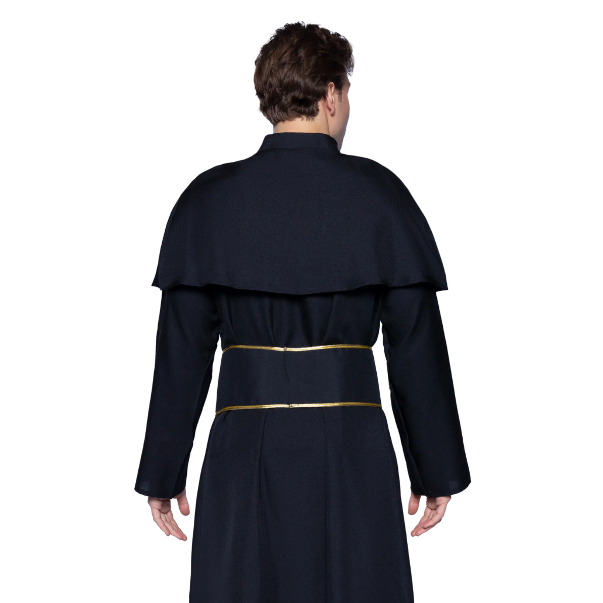 men’s priest costume 2 piece set robe with attached cape cross belt catholic halloween costume sexy roleplay outfit fetish factory