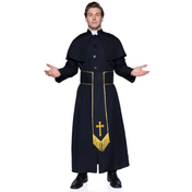 men’s priest costume 2 piece set robe with attached cape cross belt catholic halloween costume sexy roleplay outfit fetish factory