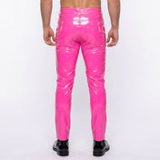 PVC vinyl polyurethane leather faux-leather vegan-leather apparel bottoms pants trousers jeans skinny-jeans skinny-fit bone stretchy fetish fashion alt-fashion alternative rocker glam goth gothic cyber cyberpunk burning-man rave ravewear techno clubwear nightlife kink kinky kinkwear male masculine masc mens guys dudes horse-and-horn pink hot-pink